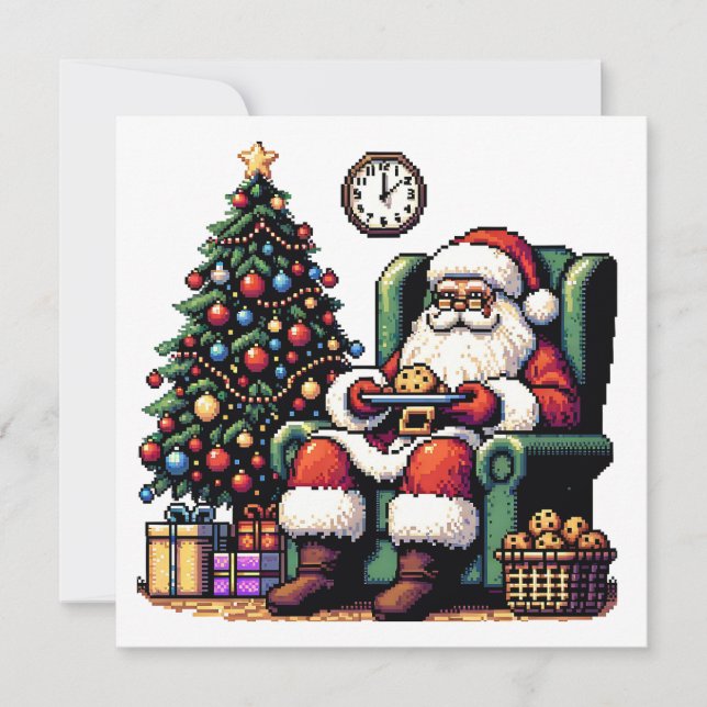 Cartes Pour Fêtes Annuelles Pixel Art Père Noël manger Cookies Noël (Devant)