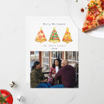 Cartes Pour Fêtes Annuelles Pizza Christmas Family Photo<br><div class="desc">Illustration des tranches de pizza en forme d'arbre de Noël surmontées d'étoiles. Personnalisez le nom,  l'année et la photo.</div>
