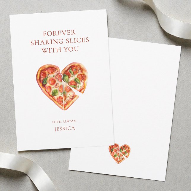 Cartes Pour Fêtes Annuelles Pizza d'amour à l'aquarelle drôle pour la Saint-Va (Funny Watercolor Heart Pizza Love Valentine's Day Holiday Card)