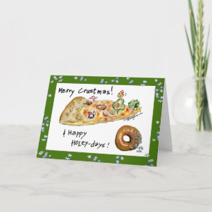 Cartes Pour Fêtes Annuelles Pizza et beignet de Noël de bande dessinée