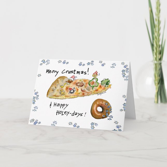 Cartes Pour Fêtes Annuelles Pizza et beignets de Noël (Devant)