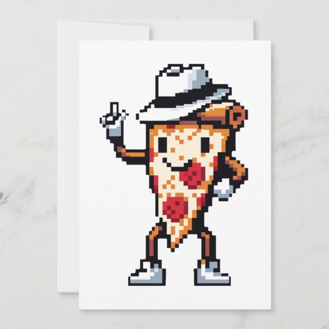 Cartes Pour Fêtes Annuelles Pizza Slice Dansant - Pixel Drôle Art Conception a (Devant)