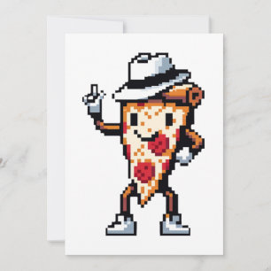 Cartes Pour Fêtes Annuelles Pizza Slice Dansant - Pixel Drôle Art Conception a