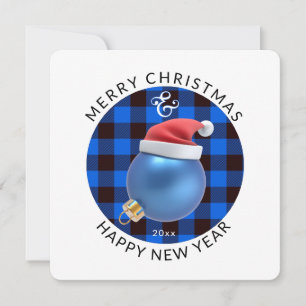 Cartes Pour Fêtes Annuelles Place moderne, Noël Ornement & Plaid Bleu