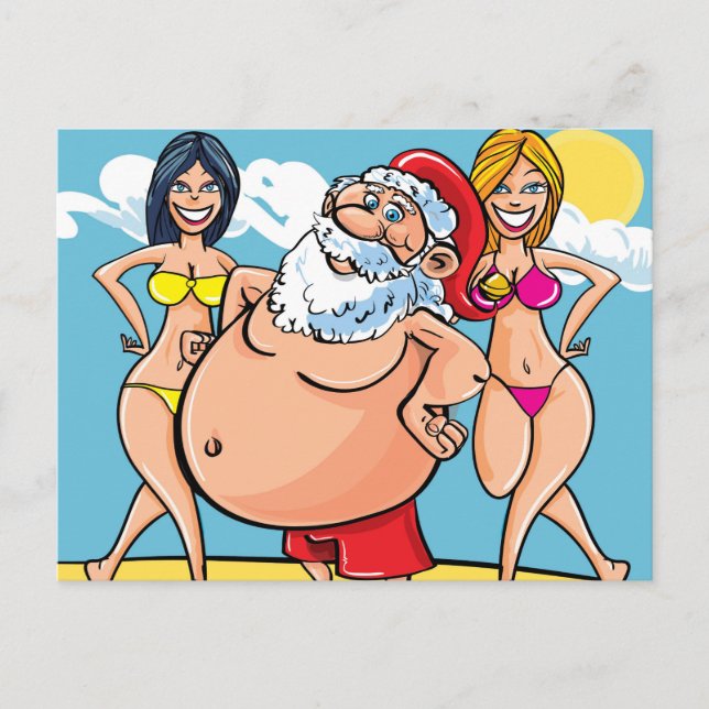Cartes Pour Fêtes Annuelles plage de bikini santa claus (Devant)