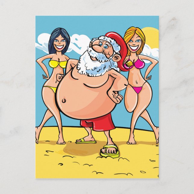 Cartes Pour Fêtes Annuelles plage de bikini santa claus (Devant)