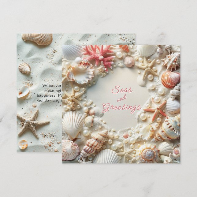 Cartes Pour Fêtes Annuelles Plage de Noël Mers & Salutations (Devant / Derrière)