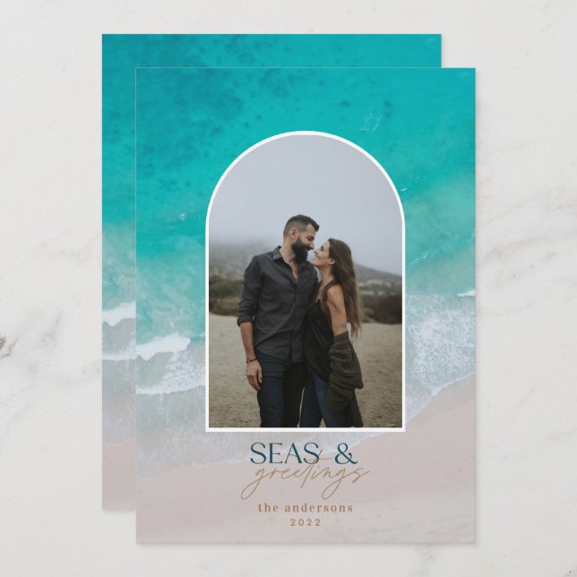 Cartes Pour Fêtes Annuelles Plage de Noël minime (Devant / Derrière)