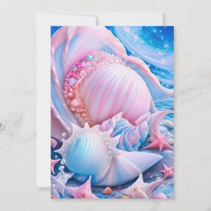 Cartes Pour Fêtes Annuelles Plage d'Imaginaire bleu et rose
