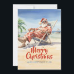 Cartes Pour Fêtes Annuelles Plage du Père Noël Aquarelle<br><div class="desc">dessin drôle de santa claus , illustration de dessin animé aquarelle , boire cocktail soleil été , père chaise festive joyeuse , station heureuse sable joyeuse,  océan mer Noël vacances , homme xmas tropical , plage santa claus</div>