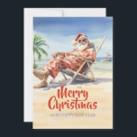Cartes Pour Fêtes Annuelles Plage du Père Noël Aquarelle<br><div class="desc">dessin animé de père noël drôle , illustration aquarelle de dessin animé , boire cocktail soleil été , père joyeux fête chaise , station heureuse sable joyeuse,  océan mer noël vacances , homme xmas tropical , plage père noël</div>