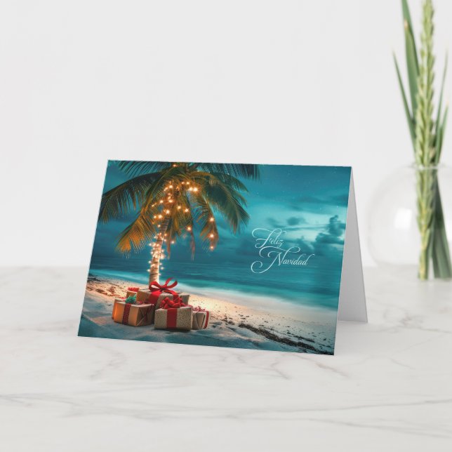 Cartes Pour Fêtes Annuelles Plage espagnole Feliz Navidad Lit Palm Tree (Devant)