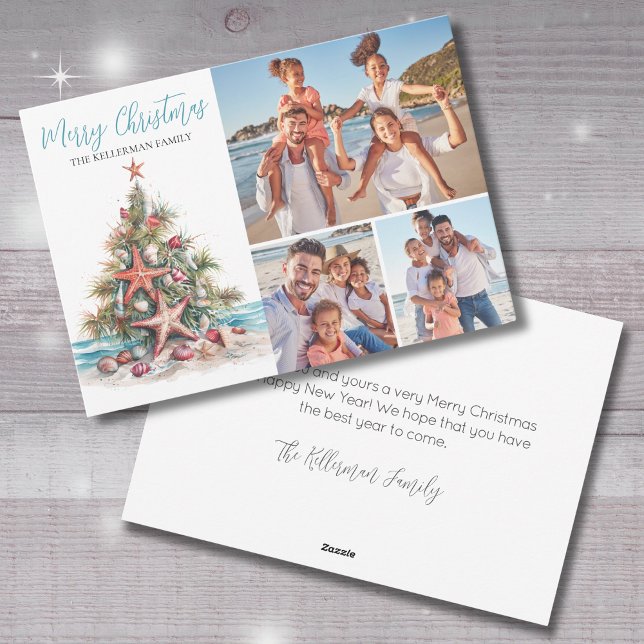 Cartes Pour Fêtes Annuelles Plage Joyeux Noël Photo de famille (Beach Merry Christmas Family Photo Holiday Card)