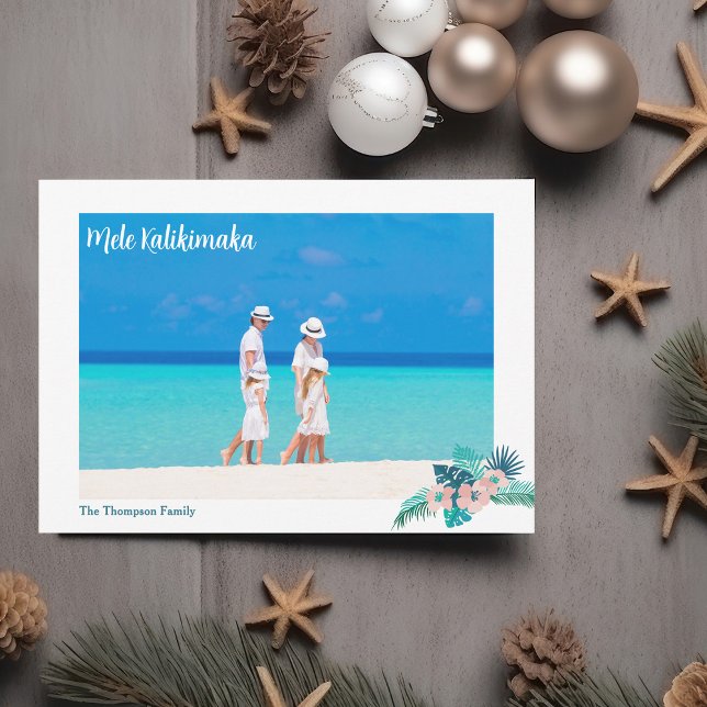 Cartes Pour Fêtes Annuelles Plage Mele Kalikimaka Photo de famille Hibiscus Fl (Créateur téléchargé)