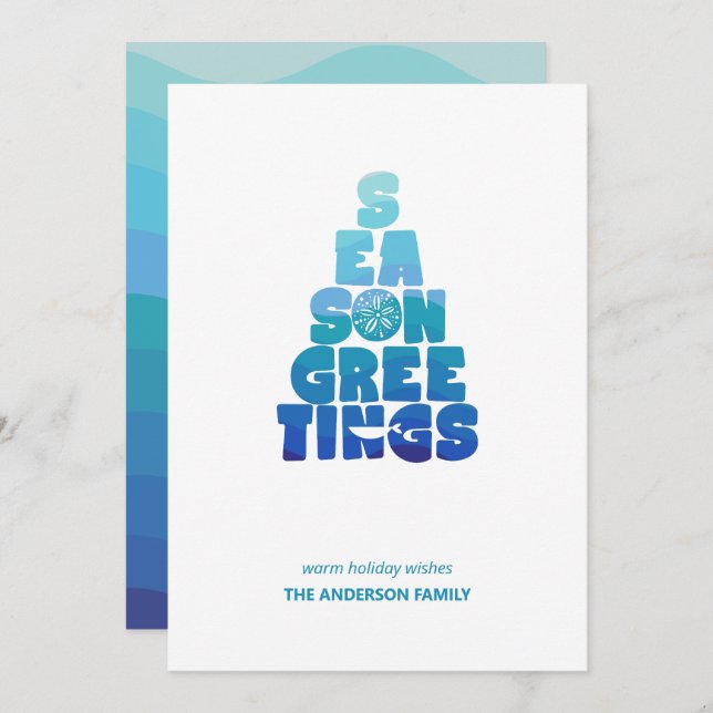 Cartes Pour Fêtes Annuelles Plage Mers Et Salutations (Devant / Derrière)