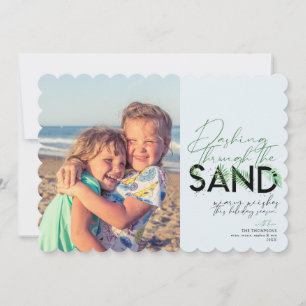 Cartes Pour Fêtes Annuelles Plage Noël Dashing À Travers Le Sable Photo