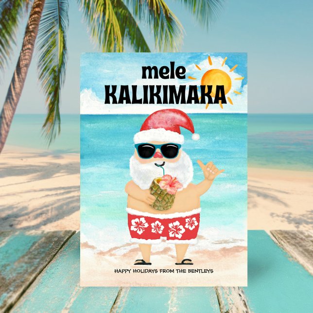 Cartes Pour Fêtes Annuelles Plage Père Noël Hawaiian Mele Kalikimaka Noël (Créateur téléchargé)