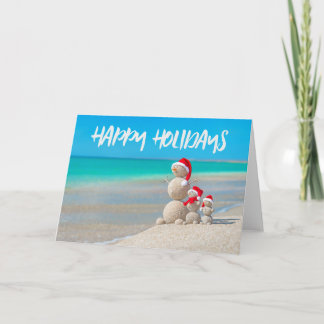 Cartes Pour Fêtes Annuelles Plage Tropical Snowman Sand Happy Holidays Card