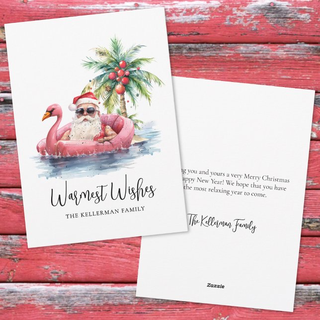 Cartes Pour Fêtes Annuelles Plage Tropicale (Santa Claus Tropical Beach Christmas Holiday Card)