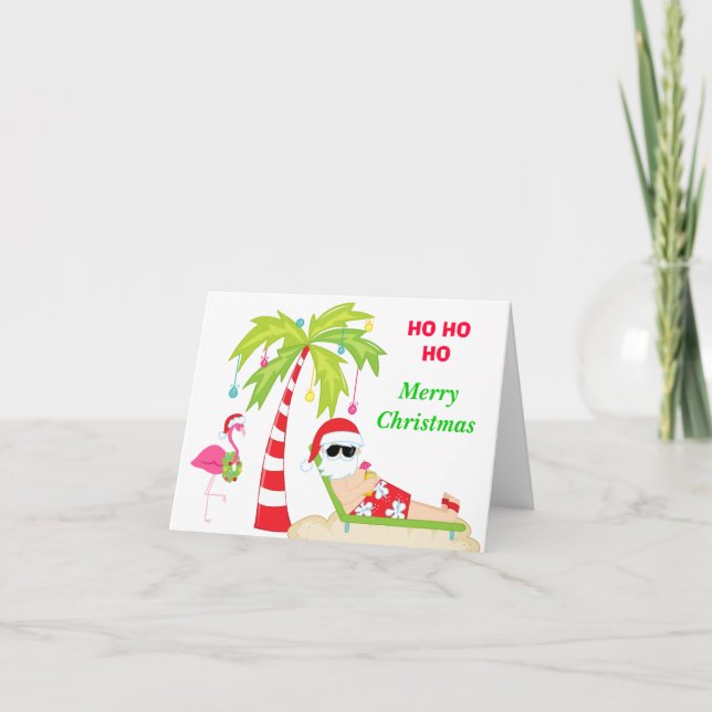 Cartes Pour Fêtes Annuelles Plage tropicale Père Noël (Devant)