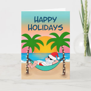 Cartes Pour Fêtes Annuelles Plage tropicale Santa Hamac Palmier