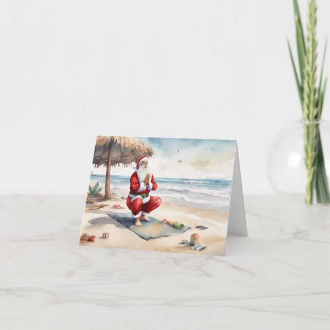 Cartes Pour Fêtes Annuelles Plage tropicale Yoga Père Noël (Devant)