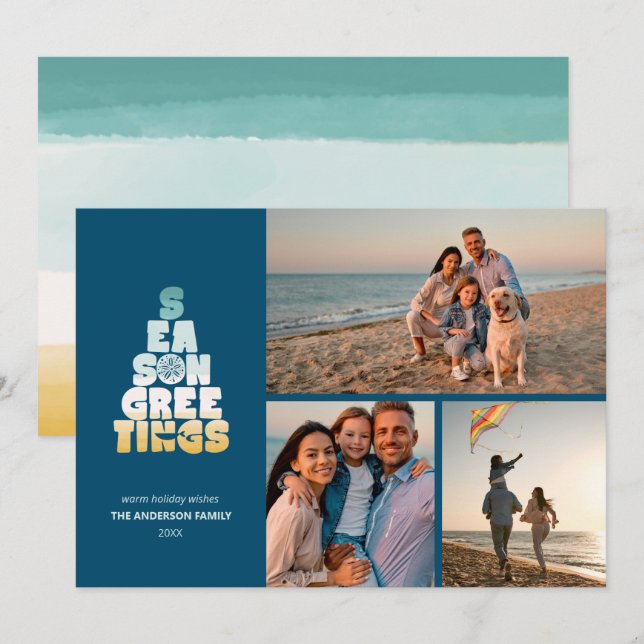 Cartes Pour Fêtes Annuelles Plages Mers Et Salutations (Devant / Derrière)