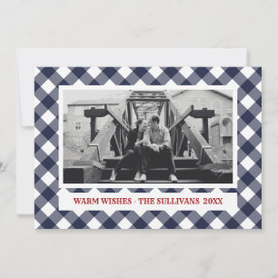 Cartes Pour Fêtes Annuelles Plaid bleu Rustique Photo de vacances sur mesu