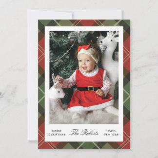 Cartes Pour Fêtes Annuelles Plaid Border Christmas and New Year Photo Card