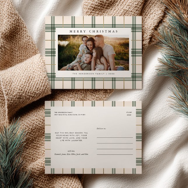 Cartes Pour Fêtes Annuelles Plaid Christmas Postcard with Photo (Créateur téléchargé)