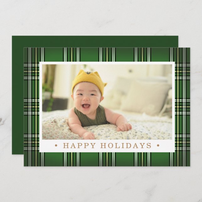 Cartes Pour Fêtes Annuelles Plaid classique vert | Photo de vacances (Devant / Derrière)