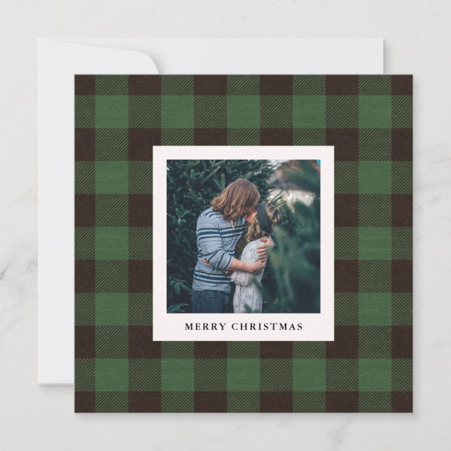 Cartes Pour Fêtes Annuelles Plaid de Buffalo Vert | Photo pour Noël (Devant)