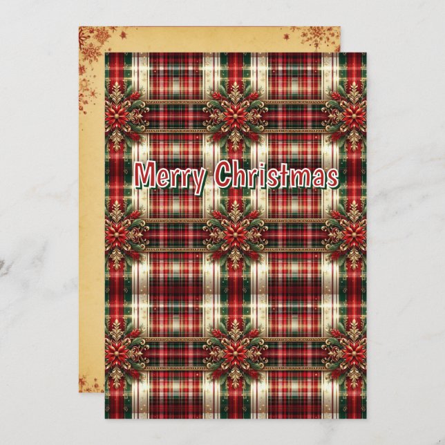 Cartes Pour Fêtes Annuelles Plaid festif rouge vert or personnalisé  (Devant / Derrière)