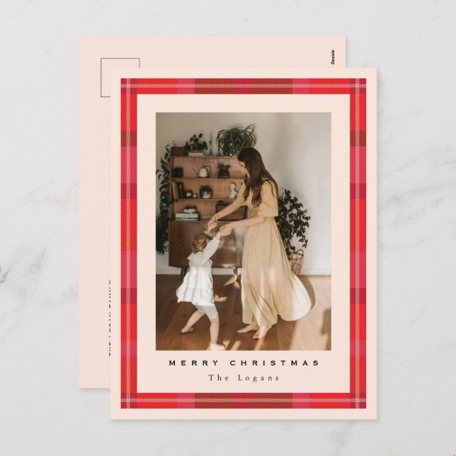 Cartes Pour Fêtes Annuelles Plaid Frame Holiday Postcard (Devant / Derrière)