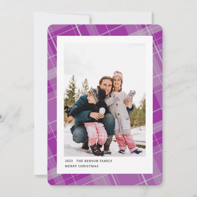 Cartes Pour Fêtes Annuelles Plaid minimal une photo violet vertical (Devant)