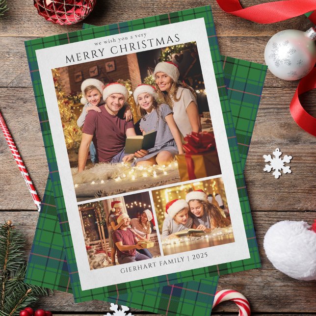 Cartes Pour Fêtes Annuelles Plaid Moderne Photos de Noël Tartan Rustique (Plaid Modern Christmas Photos Tartan Rustic Holiday Card)