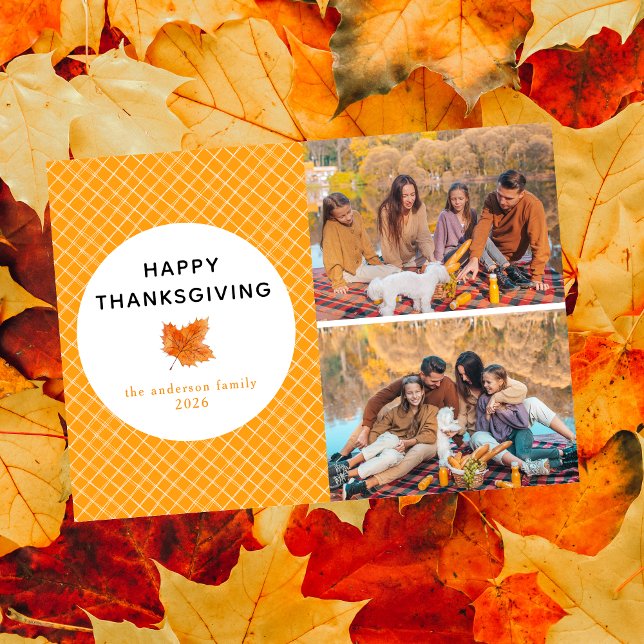 Cartes Pour Fêtes Annuelles Plaid orange | Bon thanksgiving Automne 2 Photo (Créateur téléchargé)
