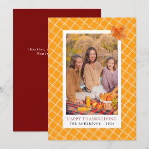 Cartes Pour Fêtes Annuelles Plaid orange Bon thanksgiving photo d'automne