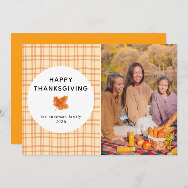 Cartes Pour Fêtes Annuelles Plaid orange | Bon thanksgiving photo d'automne (Devant / Derrière)