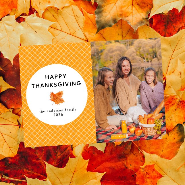 Cartes Pour Fêtes Annuelles Plaid orange | Bon thanksgiving photo d'automne (Créateur téléchargé)