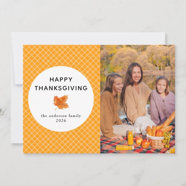 Cartes Pour Fêtes Annuelles Plaid orange | Bon thanksgiving photo d'automne (Devant)