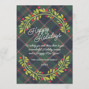 Cartes Pour Fêtes Annuelles Plaid personnalisé classique bleu foncé rouge vert