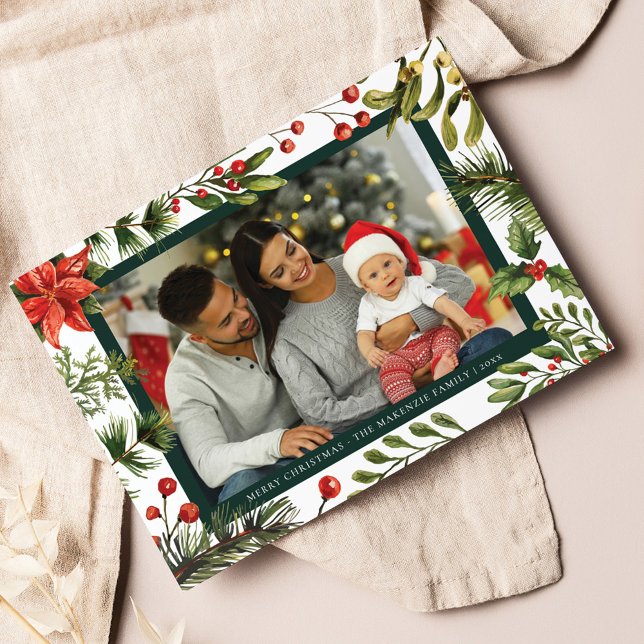 Cartes Pour Fêtes Annuelles Plaid Poinsettia Botanique Famille Photo Tartan (Plaid Clan MacKenzie Tartan Christmas Greetings Card)