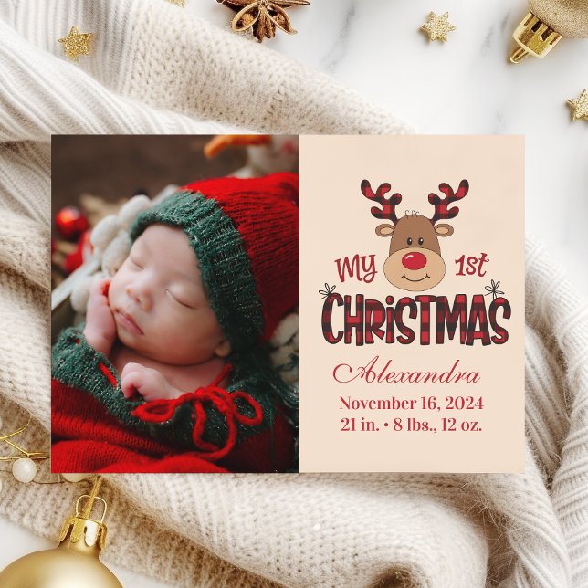 Cartes Pour Fêtes Annuelles Plaid Reindeer Baby First Christmas Photo (Créateur téléchargé)