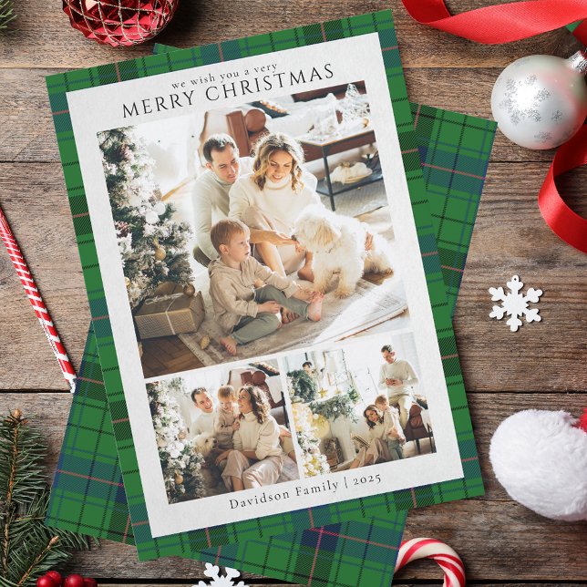 Cartes Pour Fêtes Annuelles Plaid Retro Photos de Noël Tartan Rustic (Plaid Retro Christmas Photos Tartan Rustic Holiday Card)