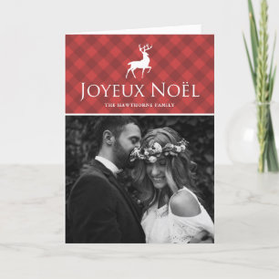 Cartes Pour Fêtes Annuelles Plaid rouge classique avec la photo de Joyeux Noël