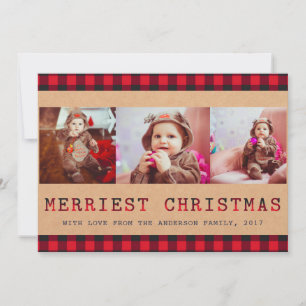 Cartes Pour Fêtes Annuelles Plaid Rustique Buffalo   3 voeux de Noël photo