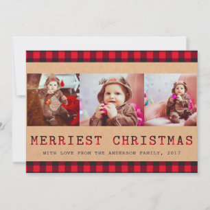 Cartes Pour Fêtes Annuelles Plaid Rustique Buffalo   3 voeux de Noël photo