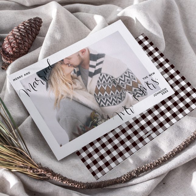 Cartes Pour Fêtes Annuelles Plaids Joyeux & Mariés Texte  M. & Mme Photo (Créateur téléchargé)