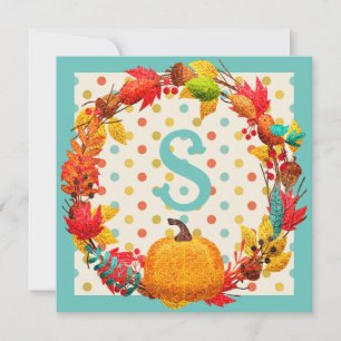 Cartes Pour Fêtes Annuelles Plaisir automne citrouille wreath polka point turq